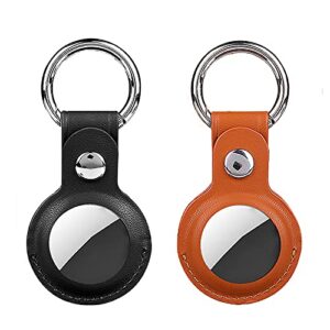 PU Leather Holder Compatible with AirTag Air Tag Case Cover Keychain Accessory Pet Dog Collar Compatible for Apple Finder Location Tracker Black & Brown