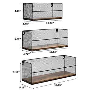 EXYGLO Floating Wall Shelves for Storage, Rustic Wall Mounted Shelf for Bedroom Living Room Bathroom Kitchen, Set of 3 Brown