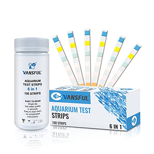 VANSFUL 6 in 1 Aquarium Test Strips, 100 Strips Fish Tank Test Kit for Testing Freshwater Saltwater Pond,Accurate Nitrate Nitrite Chlorine Carbonate Hardness (GH & KH) and pH