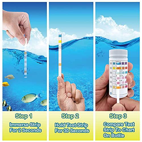 VANSFUL 6 in 1 Aquarium Test Strips, 100 Strips Fish Tank Test Kit for Testing Freshwater Saltwater Pond,Accurate Nitrate Nitrite Chlorine Carbonate Hardness (GH & KH) and pH