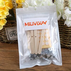 MILIVIXAY 3.5 inch Candle Wick Bundle: 100PCS Candle Wicks, 100PCS Candle Wick Stickers and 6PCS Wooden Candle Wick Holders - Wicks Coated with Paraffin Wax, Cotton Wicks Kits for Candle Making.