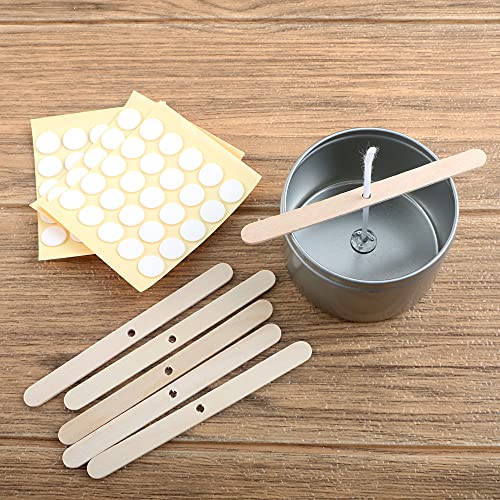 MILIVIXAY 3.5 inch Candle Wick Bundle: 100PCS Candle Wicks, 100PCS Candle Wick Stickers and 6PCS Wooden Candle Wick Holders - Wicks Coated with Paraffin Wax, Cotton Wicks Kits for Candle Making.