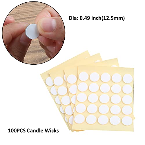 MILIVIXAY 3.5 inch Candle Wick Bundle: 100PCS Candle Wicks, 100PCS Candle Wick Stickers and 6PCS Wooden Candle Wick Holders - Wicks Coated with Paraffin Wax, Cotton Wicks Kits for Candle Making.