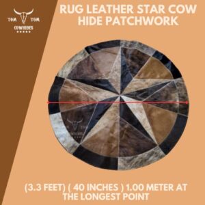 TOM TOM COWHIDES Rug Leather Star Cow Hide Patchwork Area Round Carpet 40''