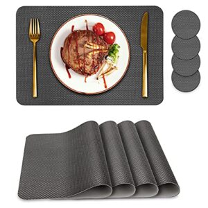 placemats set of 4, placemat with coasters heat stain scratch resistant non-slip waterproof oil-proof washable wipeable outdoor indoor for dining patio table kitchen decor and kids(grey 4)