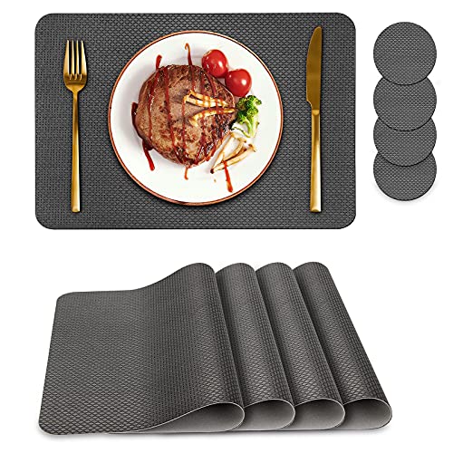 Placemats Set of 4, Placemat with Coasters Heat Stain Scratch Resistant Non-Slip Waterproof Oil-Proof Washable Wipeable Outdoor Indoor for Dining Patio Table Kitchen Decor and Kids(Grey 4)