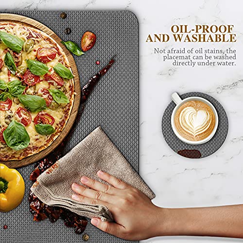 Placemats Set of 4, Placemat with Coasters Heat Stain Scratch Resistant Non-Slip Waterproof Oil-Proof Washable Wipeable Outdoor Indoor for Dining Patio Table Kitchen Decor and Kids(Grey 4)