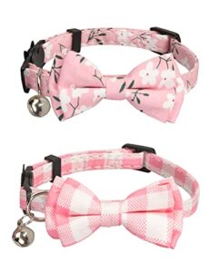 gyapet pink cat collar breakaway safety with bell bow tie pack in 2 plaid flower pattern kitten 7-11in pink flower & plaid