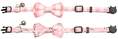 Gyapet Pink Cat Collar Breakaway Safety with Bell Bow Tie Pack in 2 Plaid Flower Pattern Kitten 7-11in Pink Flower & Plaid