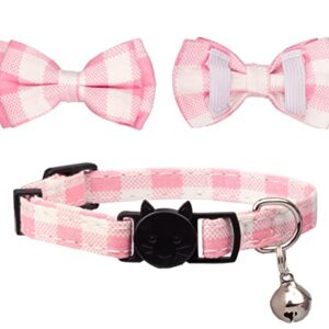 Gyapet Pink Cat Collar Breakaway Safety with Bell Bow Tie Pack in 2 Plaid Flower Pattern Kitten 7-11in Pink Flower & Plaid