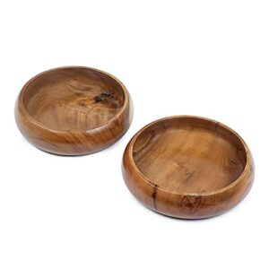 lavaux designs acacia wooden salad bowls set of 2, large individual bowls 8 x 2 inches (25 oz) with food safe wood coating | jointless plates type shallow wooden bowls for food like pasta in dinner