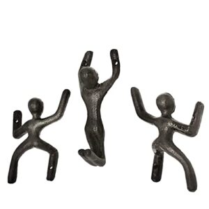 vintage barn 3 rustic wall mounted coat hooks. decorative hooks for hanging things. ideal towel hooks for bathrooms. great for outdoor pool area & beach towels. matte black cast iron. cool cute unique