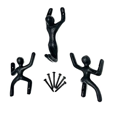 VINTAGE BARN 3 Rustic Wall Mounted Coat Hooks. Decorative Hooks for Hanging Things. Ideal Towel Hooks for Bathrooms. Great for Outdoor Pool Area & Beach Towels. Matte Black Cast Iron. Cool Cute Unique