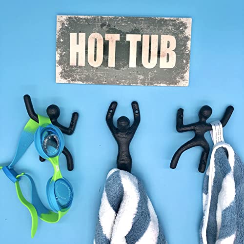 VINTAGE BARN 3 Rustic Wall Mounted Coat Hooks. Decorative Hooks for Hanging Things. Ideal Towel Hooks for Bathrooms. Great for Outdoor Pool Area & Beach Towels. Matte Black Cast Iron. Cool Cute Unique