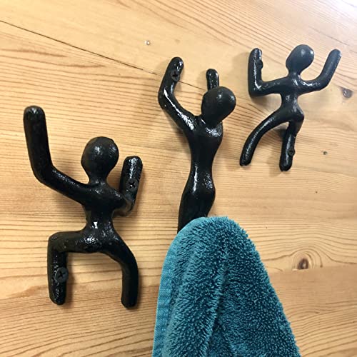 VINTAGE BARN 3 Rustic Wall Mounted Coat Hooks. Decorative Hooks for Hanging Things. Ideal Towel Hooks for Bathrooms. Great for Outdoor Pool Area & Beach Towels. Matte Black Cast Iron. Cool Cute Unique