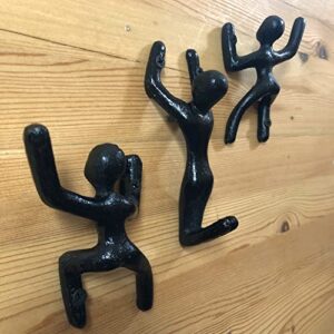 VINTAGE BARN 3 Rustic Wall Mounted Coat Hooks. Decorative Hooks for Hanging Things. Ideal Towel Hooks for Bathrooms. Great for Outdoor Pool Area & Beach Towels. Matte Black Cast Iron. Cool Cute Unique