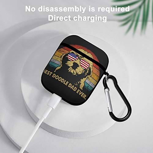 Best Doodle Dad Ever USA Flag Retro Goldendoodle Airpods Case Cover for Apple AirPods 2&1 Cute Airpod Case for Boys Girls Silicone Protective Skin Airpods Accessories with Keychain