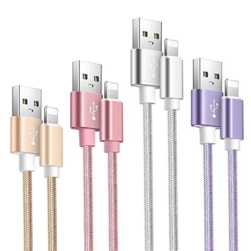 iPhone Charger Apple Mfi Certified (10ft 6ft 6ft 3ft) 4 Pack iPhone Charging Lightning Cables(Purple Silver Pink Gold) Nylon Long Chargers Cord Compatible iPhone 12 13 Pro Max 11 XS XR SE 8 7 Plus 5s