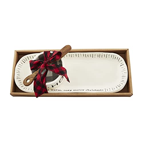 Mud Pie, White, Cozy Christmas Appetizer Set, tray 4 1/2" x 12"