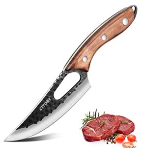 kitory meat cleaver 6 inch,viking knife forged boning knife butcher fishing filet & bait knife, full tang hammered hc stainless blade walnut wood handle kitchen knife for home, bbq, camping, deboning