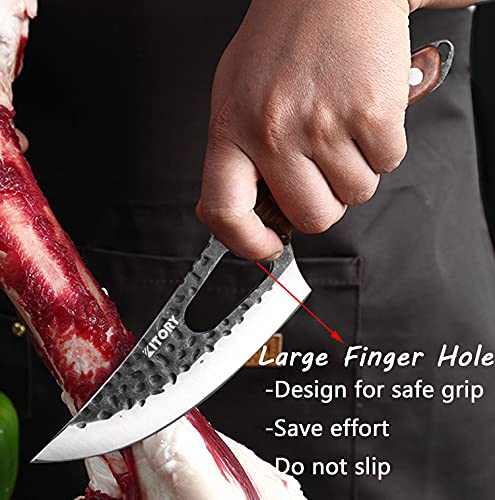 Kitory Meat Cleaver 6 inch,Viking Knife Forged Boning Knife Butcher Fishing Filet & Bait Knife, Full Tang Hammered HC Stainless Blade Walnut Wood Handle Kitchen Knife for Home, BBQ, Camping, Deboning