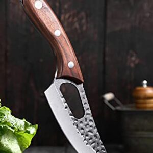 Kitory Meat Cleaver 6 inch,Viking Knife Forged Boning Knife Butcher Fishing Filet & Bait Knife, Full Tang Hammered HC Stainless Blade Walnut Wood Handle Kitchen Knife for Home, BBQ, Camping, Deboning