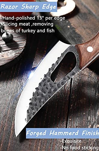 Kitory Meat Cleaver 6 inch,Viking Knife Forged Boning Knife Butcher Fishing Filet & Bait Knife, Full Tang Hammered HC Stainless Blade Walnut Wood Handle Kitchen Knife for Home, BBQ, Camping, Deboning