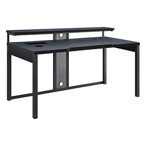 OSP HOME FURNISHINGS Furniture Adaptor 63 Inch Gaming Desk with RGB LED Lights and Smart Power Hub, Matte Black.