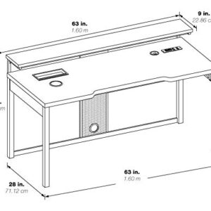 OSP HOME FURNISHINGS Furniture Adaptor 63 Inch Gaming Desk with RGB LED Lights and Smart Power Hub, Matte Black.