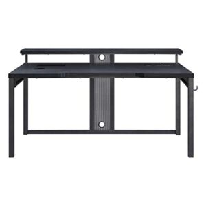 OSP HOME FURNISHINGS Furniture Adaptor 63 Inch Gaming Desk with RGB LED Lights and Smart Power Hub, Matte Black.