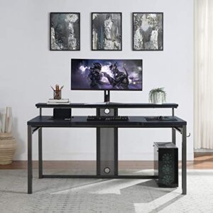OSP HOME FURNISHINGS Furniture Adaptor 63 Inch Gaming Desk with RGB LED Lights and Smart Power Hub, Matte Black.