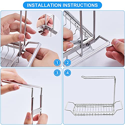 YOUGUENYUN Kitchen Sink Caddy, Retractable Kitchen Sink Organizer,Sponge Brush Soap Storage Rack for Kitchen,304 Stainless Steel Sink Rack Basket, Rustproof,Non-Slip