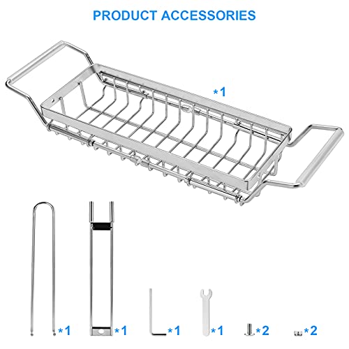 YOUGUENYUN Kitchen Sink Caddy, Retractable Kitchen Sink Organizer,Sponge Brush Soap Storage Rack for Kitchen,304 Stainless Steel Sink Rack Basket, Rustproof,Non-Slip