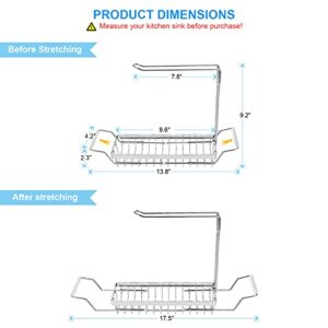 YOUGUENYUN Kitchen Sink Caddy, Retractable Kitchen Sink Organizer,Sponge Brush Soap Storage Rack for Kitchen,304 Stainless Steel Sink Rack Basket, Rustproof,Non-Slip