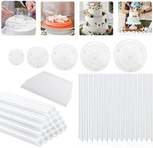 qcyoho 41pcs plastic cake dowel rods set, 20 pcs white cake support rods, 5 pcs cake separator plates for 4, 6, 8, 10, 12 inch cakes, 15 pcs clear cake stacking dowels for tiered cakes