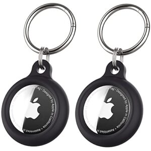 [2pcs] air tag keychain, icarerspace apple airtag holder with airtag key ring designed for apple airtag case - black