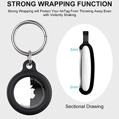 [2PCS] Air Tag Keychain, ICARERSPACE Apple AirTag Holder with Airtag Key Ring Designed for Apple AirTag Case - Black