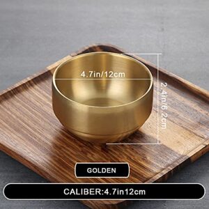 4Pack Thick 304 Stainless Steel Bowls, Small Double Wall Rice Bowls, Stainless Steel Soup Bowl Salad Bowl Noodle Bowl, Metal Bowls for Fruit Cereal Snack Appetizer (Gold, 4.7in)