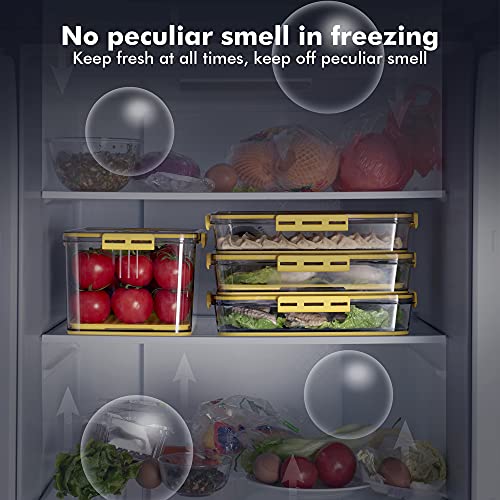 Egg box Fridge Storage Containers, Premium Refrigerator Organizer Bins with Lids Date and Time Display Stackable Freezer Organizers Fresh Lettuce Keeper Drawer Basket for Food Fruit Vegetables