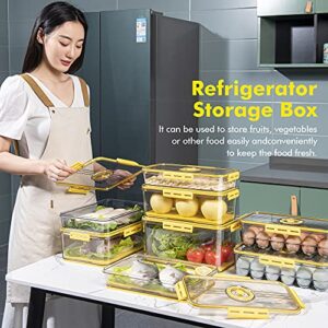 Egg box Fridge Storage Containers, Premium Refrigerator Organizer Bins with Lids Date and Time Display Stackable Freezer Organizers Fresh Lettuce Keeper Drawer Basket for Food Fruit Vegetables