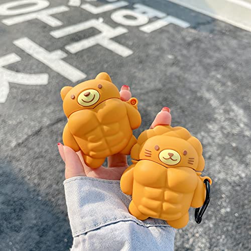 VARWANEO Earphone Case for AirPods 1&2, 3D Cute Fun Cool Muscle Cartoon Anime Soft Silicone Design, Portable&Shockproof Airpods Cover, for Apple Air pod 2&1 Charging Case (Bear)