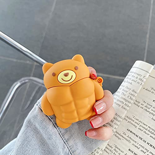 VARWANEO Earphone Case for AirPods 1&2, 3D Cute Fun Cool Muscle Cartoon Anime Soft Silicone Design, Portable&Shockproof Airpods Cover, for Apple Air pod 2&1 Charging Case (Bear)