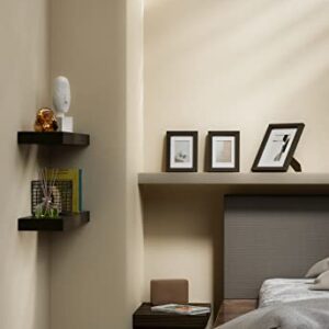 LYNNC Floating Shelves, 2 Rustic Wood Shelves + 3 Photo Frames, Wall Shelves for Bedroom, Living Room, Bathroom, Kitchen, Cocoa Brown