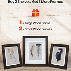 LYNNC Floating Shelves, 2 Rustic Wood Shelves + 3 Photo Frames, Wall Shelves for Bedroom, Living Room, Bathroom, Kitchen, Cocoa Brown