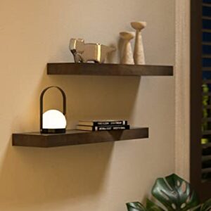 LYNNC Floating Shelves, 2 Rustic Wood Shelves + 3 Photo Frames, Wall Shelves for Bedroom, Living Room, Bathroom, Kitchen, Cocoa Brown