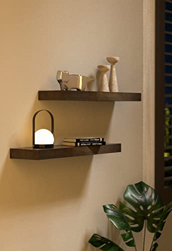 LYNNC Floating Shelves, 2 Rustic Wood Shelves + 3 Photo Frames, Wall Shelves for Bedroom, Living Room, Bathroom, Kitchen, Cocoa Brown