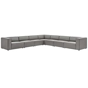 modway mingle vegan leather 7-piece sectional sofa, gray