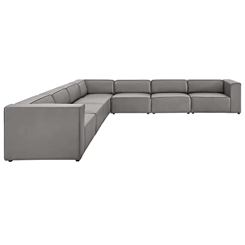 Modway Mingle Vegan Leather 7-Piece Sectional Sofa, Gray