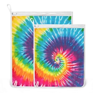 susiyo mesh laundry bag for delicates, 2 pcs chic colorful rainbow tie dye lingerie bags for laundry with zipper