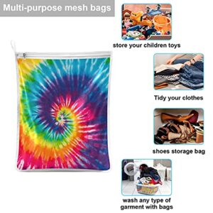 susiyo Mesh Laundry Bag for Delicates, 2 Pcs Chic Colorful Rainbow Tie Dye Lingerie Bags for Laundry with Zipper